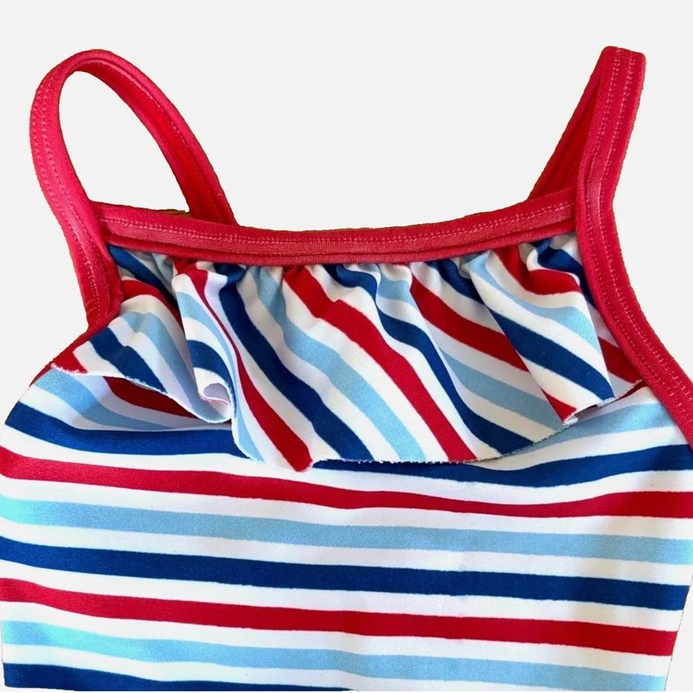 Little English Girls Swimsuit 3-6M Red White Blue Stripe Bow One Piece